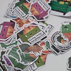 Dumpster fire cards and stickers